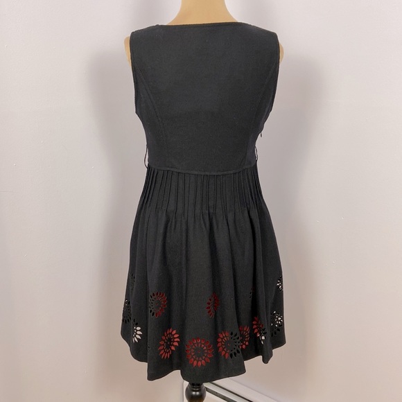 Double Breasted Empire A-line Black Wool Blend Die-cut Red Hem Dress Size 6 - Picture 5 of 16